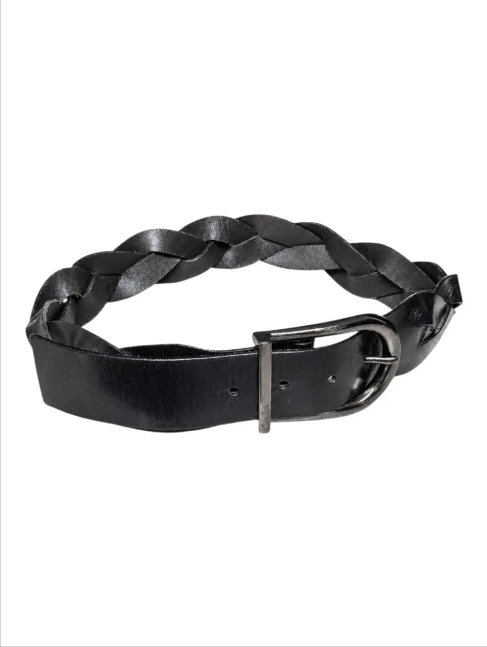 FENDI | Vintage Black Braided Leather Belt Gunmetal Buckle IT 70 / US 28